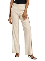 Contrast Linen-Blend Straight-Leg Pants