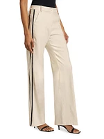 Contrast Linen-Blend Straight-Leg Pants