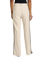 Contrast Linen-Blend Straight-Leg Pants