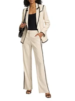 Contrast Linen-Blend Straight-Leg Pants