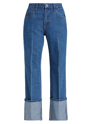 Cuffed Straight-Leg Mid-Rise Jeans