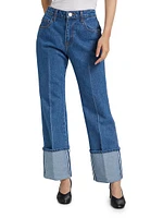 Cuffed Straight-Leg Mid-Rise Jeans