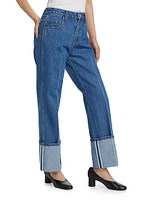 Cuffed Straight-Leg Mid-Rise Jeans