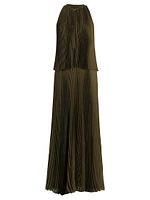 Pleated Tiered Halter Maxi Dress