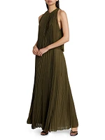 Pleated Tiered Halter Maxi Dress