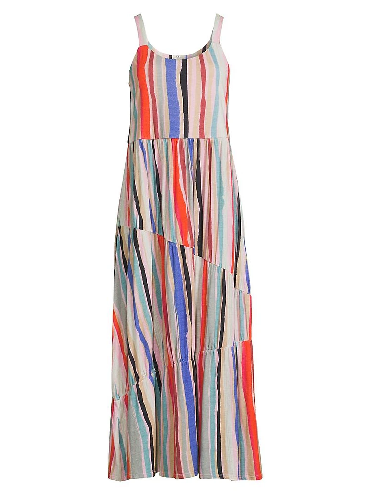 Painted Stripes Tiered Maxi Dress