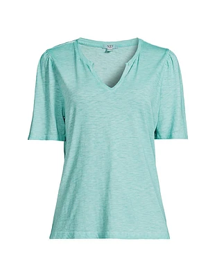 Split-Neck Cotton T-Shirt