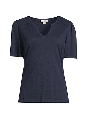 Split-Neck Cotton T-Shirt