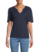 Split-Neck Cotton T-Shirt