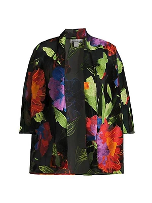 Plus Size Flower Burst Embroidery Swing Cardigan