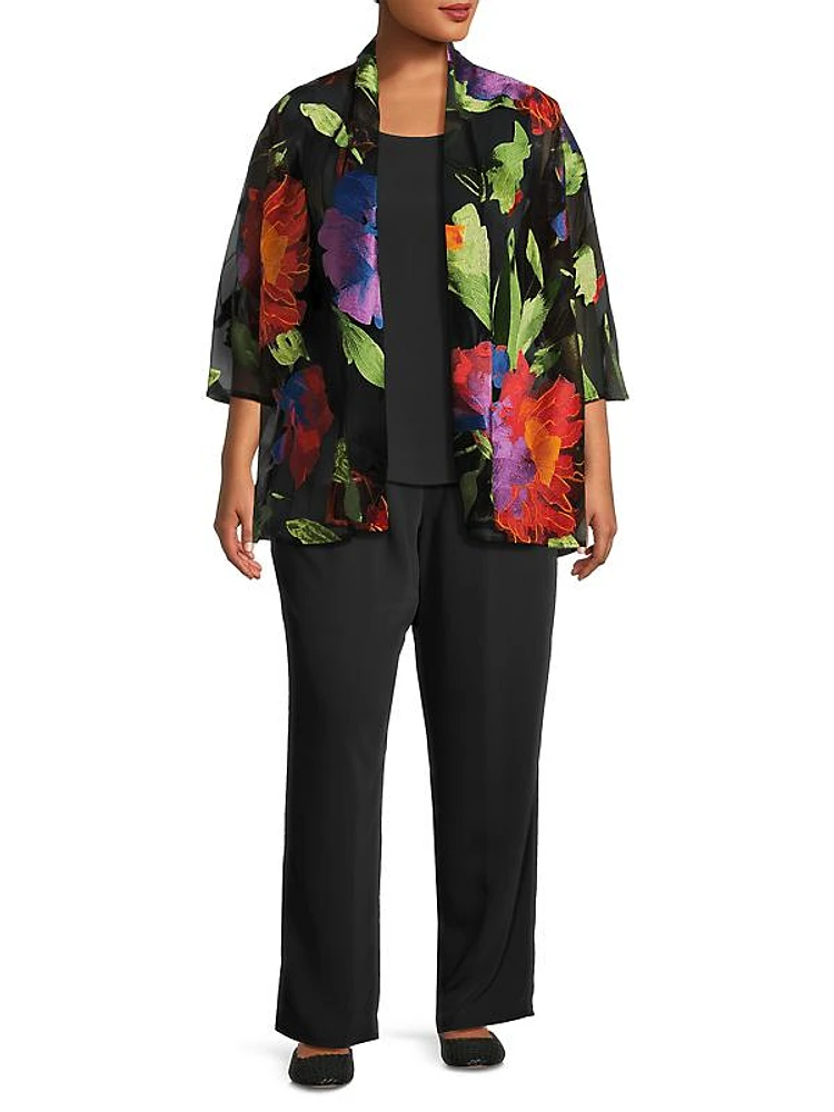 Plus Size Flower Burst Embroidery Swing Cardigan