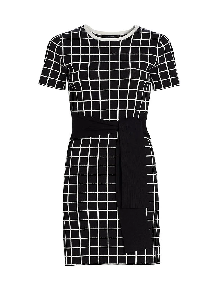 Presley Windowpane Tie-Waist Minidress