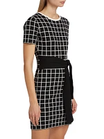 Presley Windowpane Tie-Waist Minidress