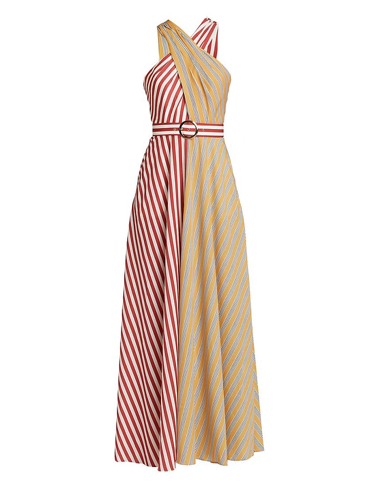 Mackenzie Split-Striped Halter Maxi Dress