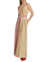 Mackenzie Split-Striped Halter Maxi Dress