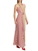 Mackenzie Split-Striped Halter Maxi Dress