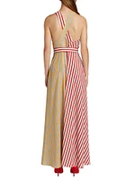 Mackenzie Split-Striped Halter Maxi Dress