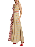 Mackenzie Split-Striped Halter Maxi Dress