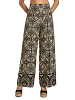 Andres Odyessy Print Linen-Blend Pants