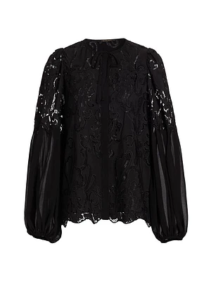 Joan Lace Puff-Sleeve Blouse