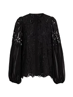 Joan Lace Puff-Sleeve Blouse