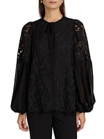 Joan Lace Puff-Sleeve Blouse