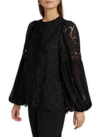 Joan Lace Puff-Sleeve Blouse