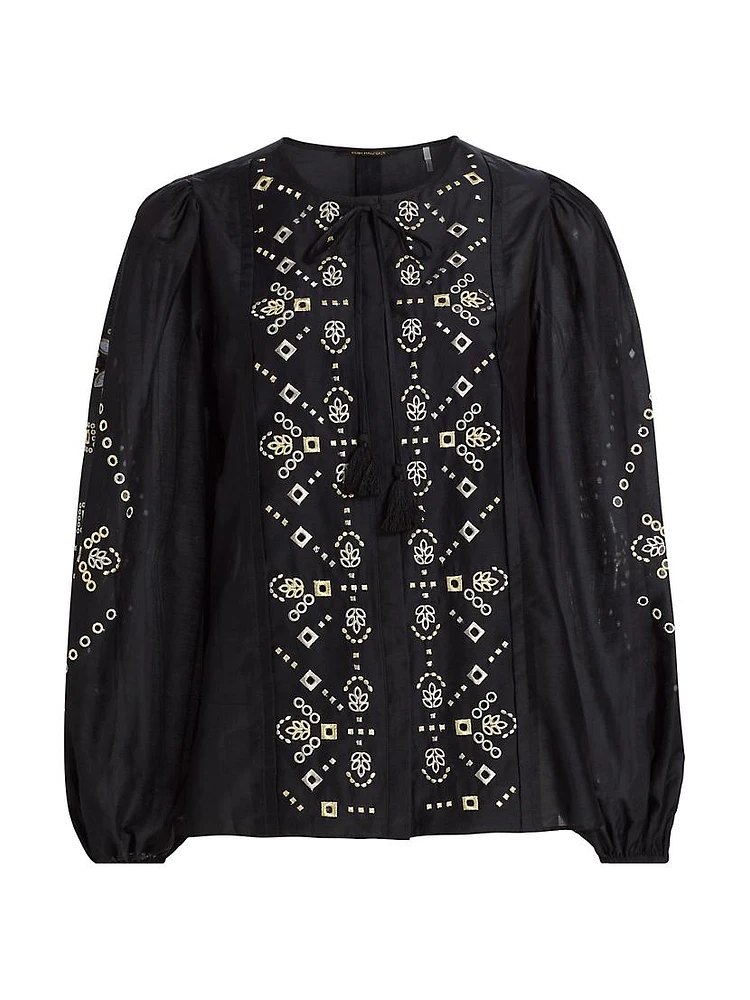 Bridgette Cotton-Silk Embroidered Blouse