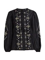 Bridgette Cotton-Silk Embroidered Blouse