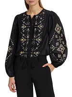 Bridgette Cotton-Silk Embroidered Blouse