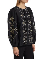 Bridgette Cotton-Silk Embroidered Blouse