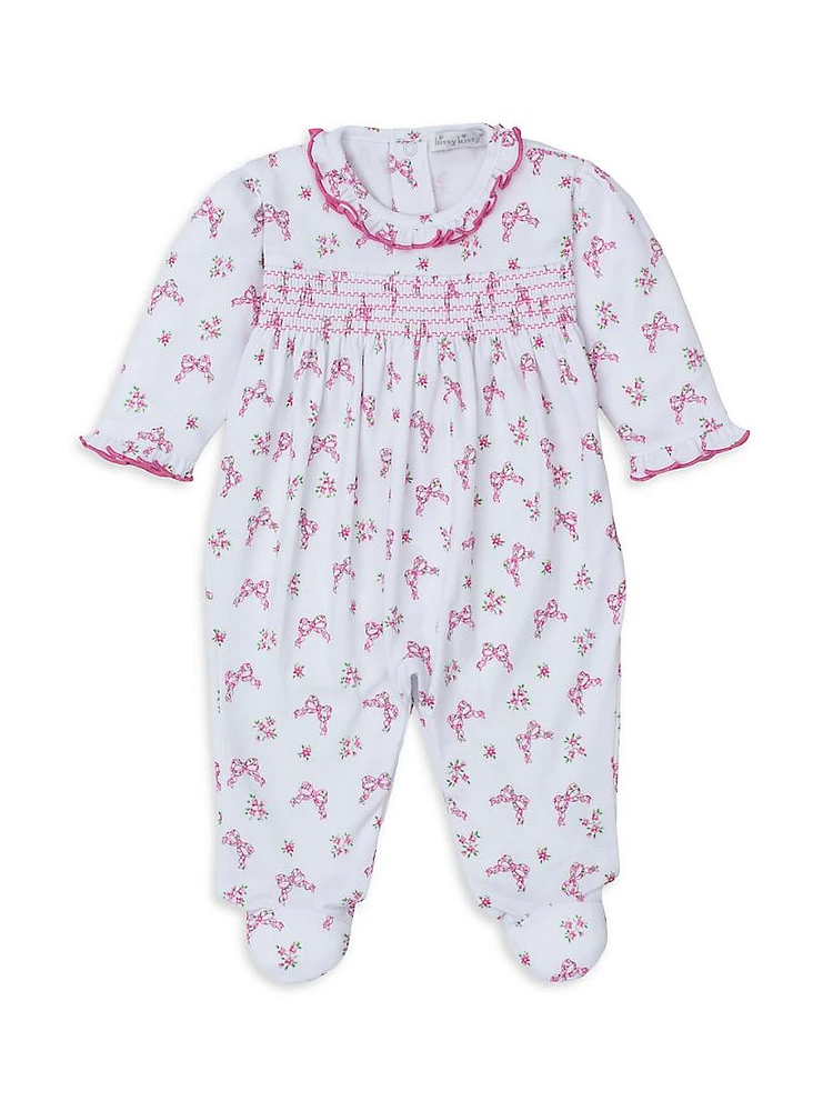 Baby Girl's Floral Bow Print Ruffle Footie