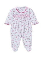 Baby Girl's Floral Bow Print Ruffle Footie