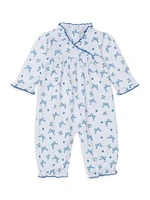 Baby Girl's Floral Ruffle-Trim Wrap Coveralls