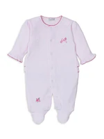 Baby Girl's Embroidered Velour Footie