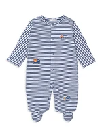 Baby's Embroidered Truck Striped Footie