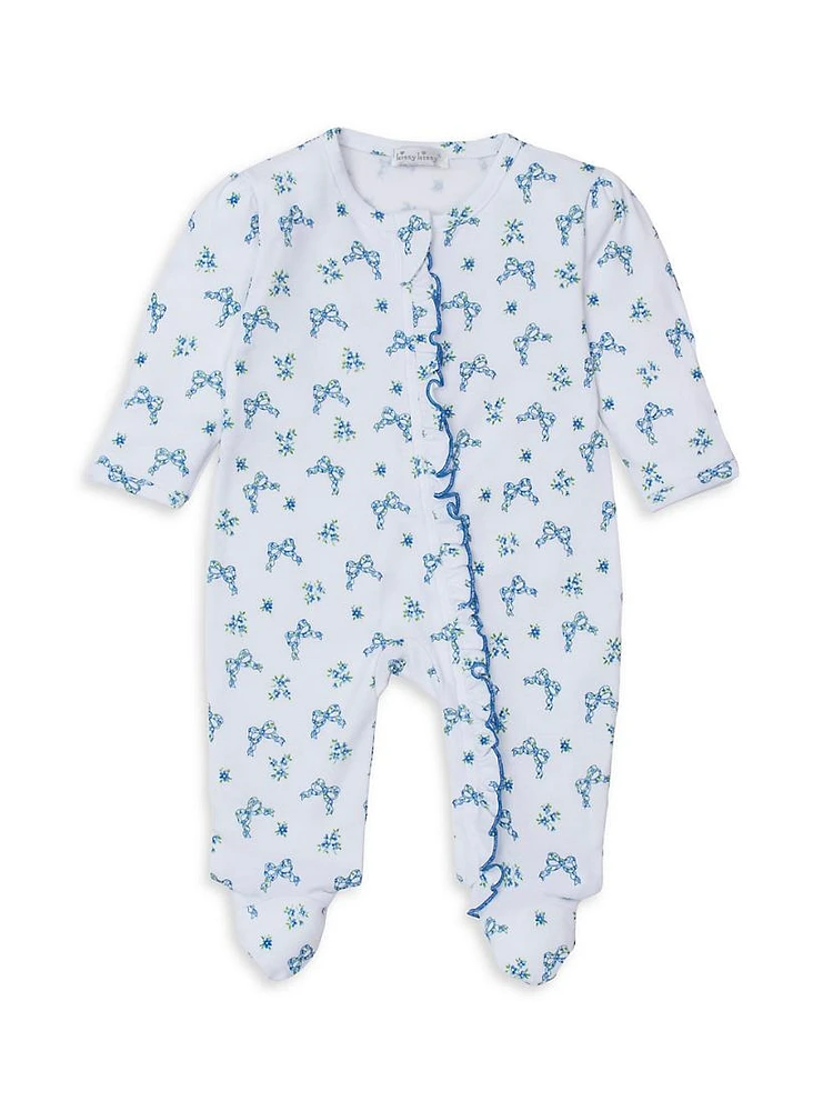 Baby Girl's Bow Print Ruffle-Trim Footie