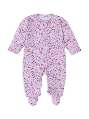 Baby Girl's Floral Unicorn Print Ruffle-Trim Footie