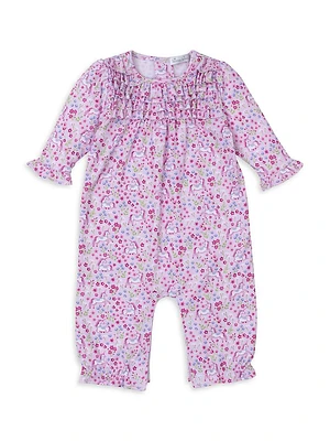 Baby Girl's Floral Unicorn Print Coveralls