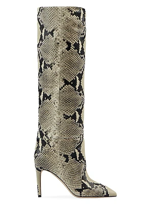 85MM Snake-Embossed Leather Stiletto Boots