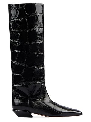 Bettina Crocodile-Embossed Leather Boots