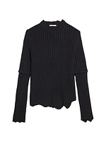 Rib-Knit Wool Distressed Sweater