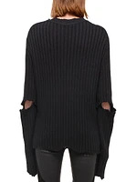 Rib-Knit Wool Distressed Sweater