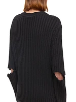 Rib-Knit Wool Distressed Sweater