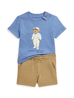 Baby Boy's 2-Piece Polo Bear T-Shirt & Shorts Set