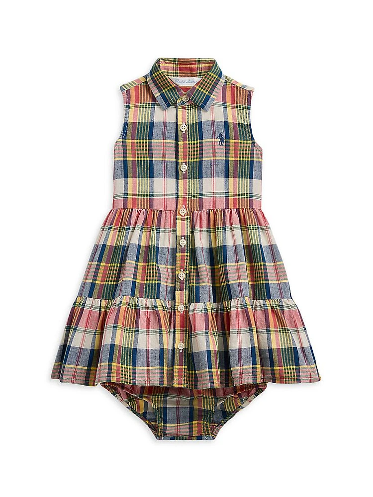 Baby Girl's 2-Piece Madras Plaid Sleeveless Shirtdress & Bloomers Set