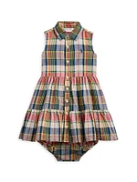 Baby Girl's 2-Piece Madras Plaid Sleeveless Shirtdress & Bloomers Set