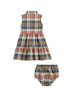 Baby Girl's 2-Piece Madras Plaid Sleeveless Shirtdress & Bloomers Set