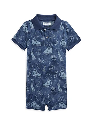 Baby Boy's Sailboat Print Polo Shortalls