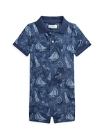 Baby Boy's Sailboat Print Polo Shortalls